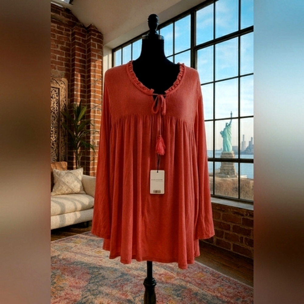 Boho 3XL Smocked Peasant  Casual Cottagecore Babydoll Tunic Top New